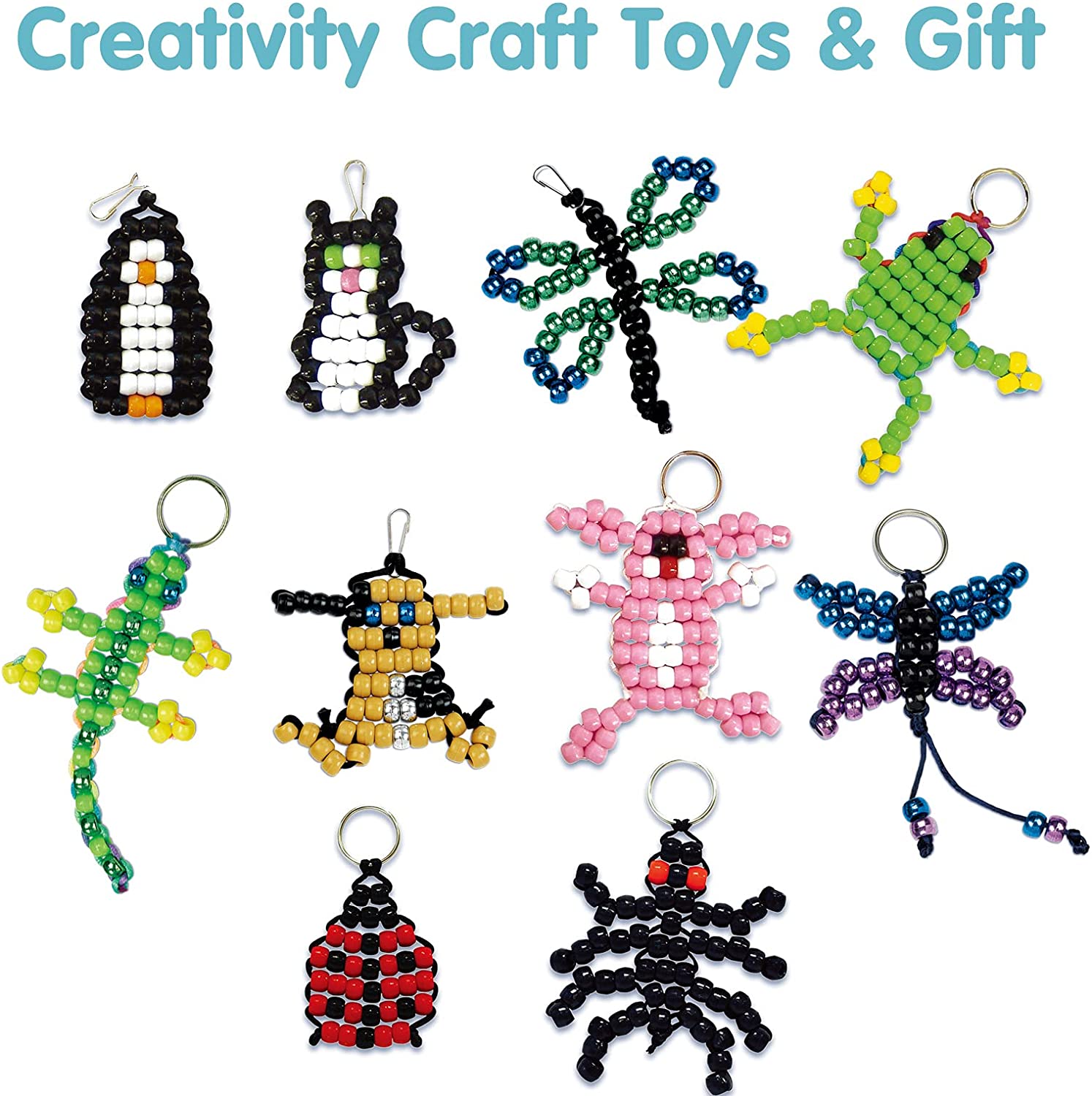 TBC The Best Crafts 641 Pieces Bead Pets Keychain Craft Set with Keyring  and Key Clasp, Perfect DIY Keychain Craft Kit for Boys and Girls